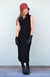 Black Women&#39;s Merino Wool Sleeveless Midi Length Dress with Cowl Neck
