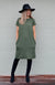Kale Green Women&#39;s Merino Wool Shift Dress with Short Sleeves

