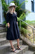 Black Women&#39;s Merino Wool Fit and Flare Dress with 3/4 Sleeves
