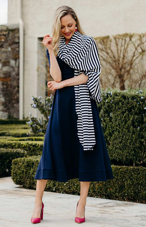 Navy Blue and Ivory Stripe