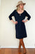 Navy Blue Women&#39;s Merino Wool 3/4 Sleeve Shift Dress
