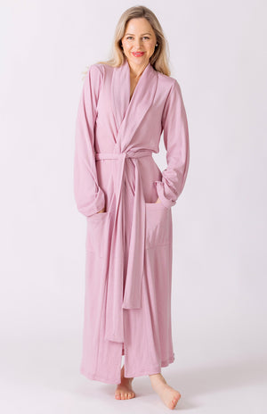 Pink merino wool dressing gown for women