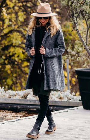 Graphite Herringbone merino wool coat