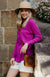 Fuchsia Pink Women&#39;s Merino Wool Long Sleeve Top with Raglan Sleeves
