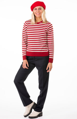 Red & Ivory Stripe - Round Neck