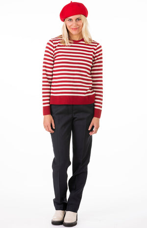 Red & Ivory Stripe - Round Neck