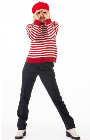 Red & Ivory Stripe - Round Neck