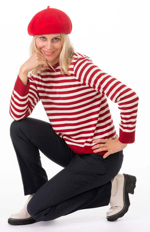 Red & Ivory Stripe - Round Neck