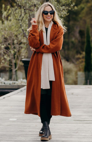 Cinnamon wool fleece hooded coat