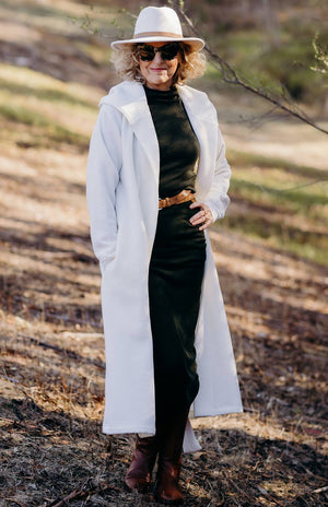 Ivory hooded fleece and wool coat