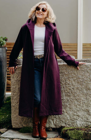 Aubergine Purple hooded wool fleece coat