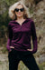Aubergine Purple Women&#39;s Merino Wool Zip Neck Top
