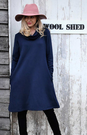 Cowl Neck Swing Dress - Fleece
