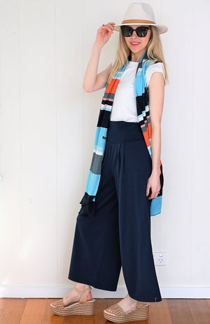 Aqua Navy & Orange Stripe
