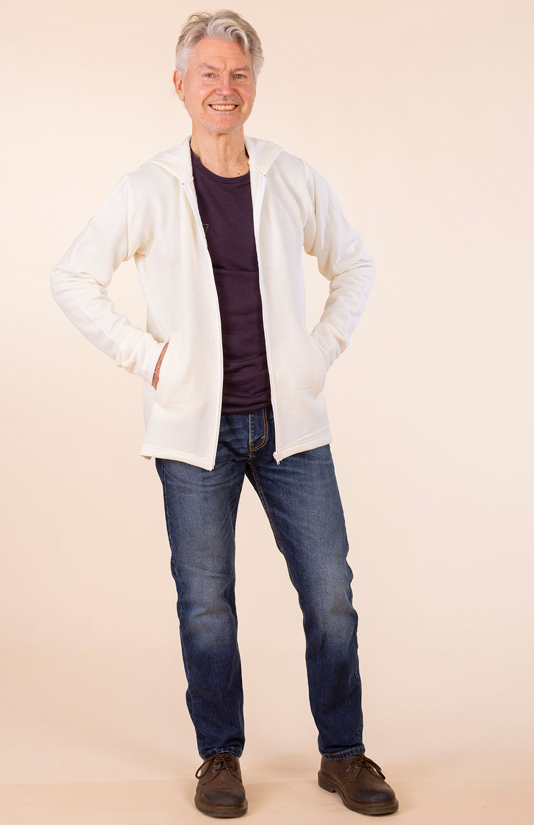 Ivory Men's Merino Wool Fleece Jacket with Hood