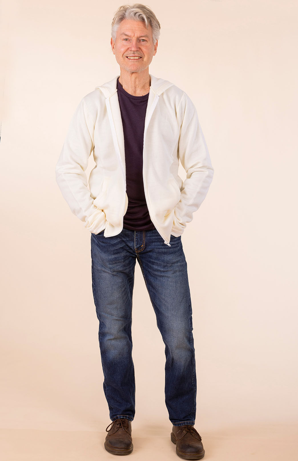 Ivory Men's Merino Wool Fleece Jacket with Hood
