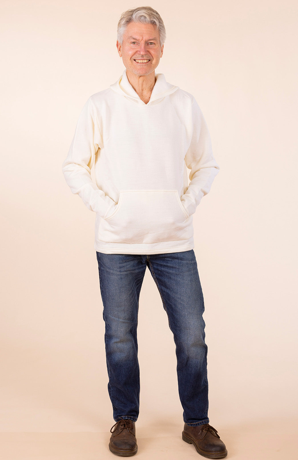 Ivory Men's Merino Wool Fleece Hoody with Front Pocket