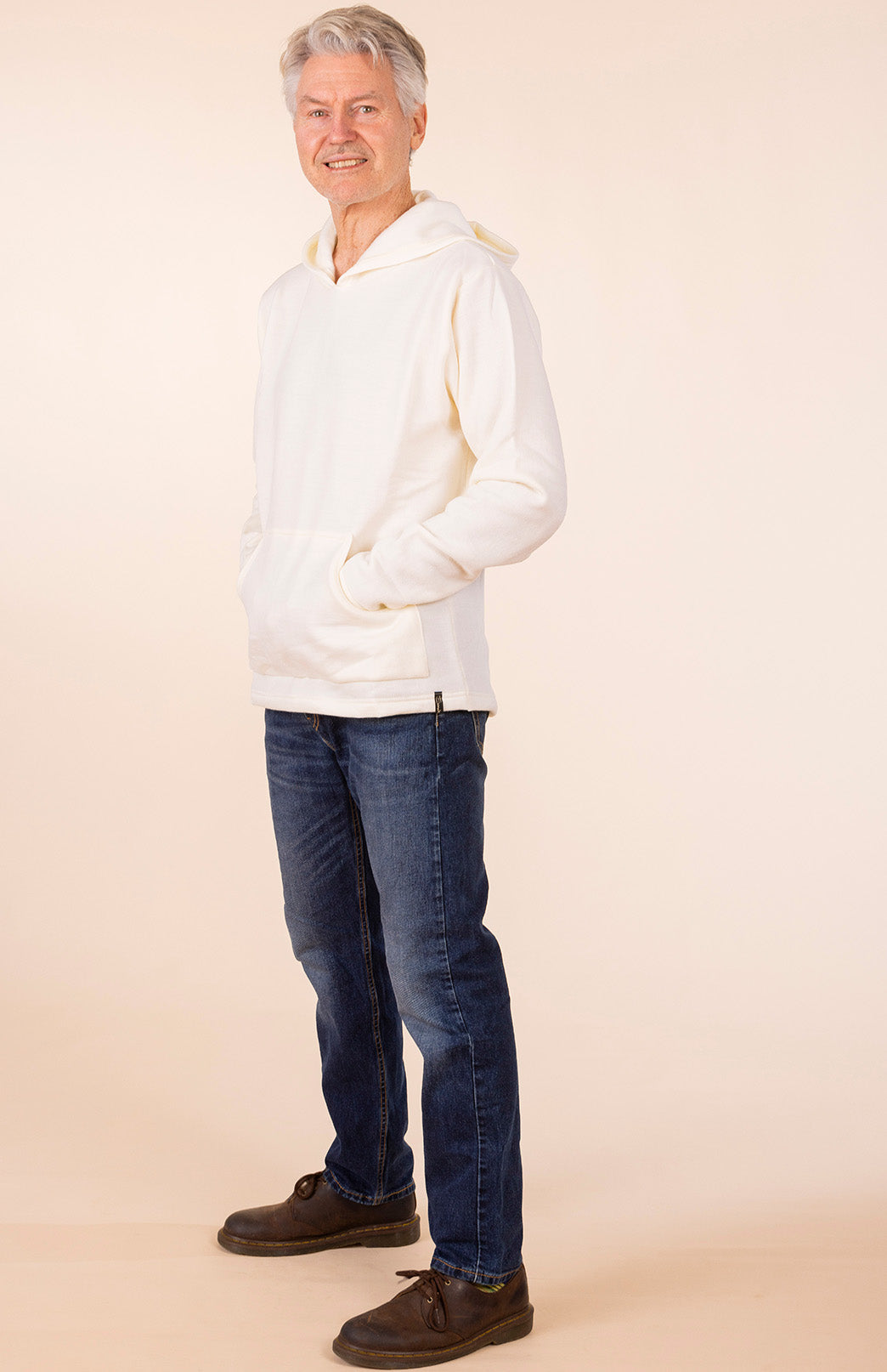 Ivory Men's Merino Wool Fleece Hoody with Front Pocket