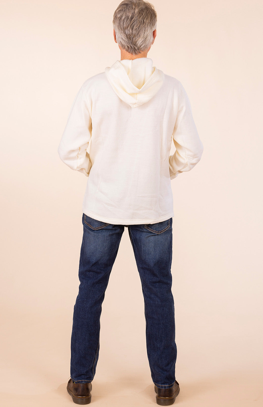 Ivory Men's Merino Wool Fleece Hoody with Front Pocket