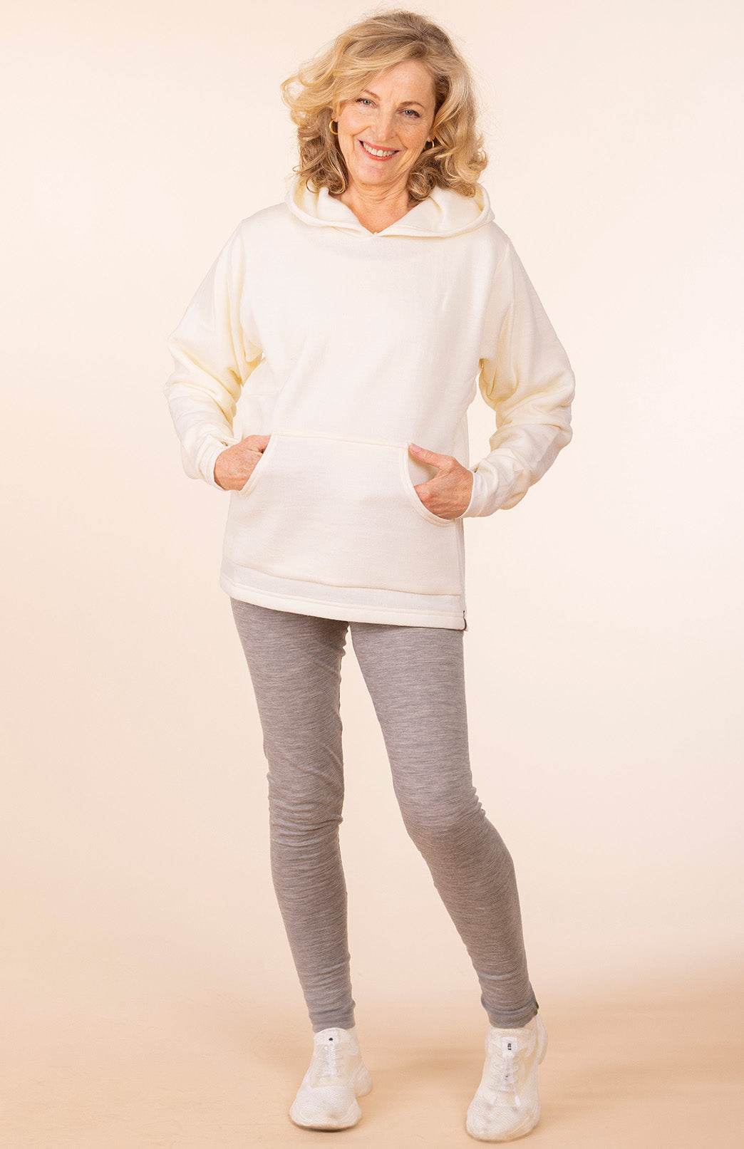 Light Grey Marl Women's 230g Merino Wool High Waisted Leggings &amp; Yoga Pants 