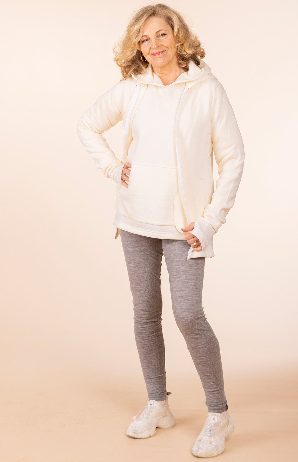 Ivory Women's Merino Wool Fleece Jacket with Hood