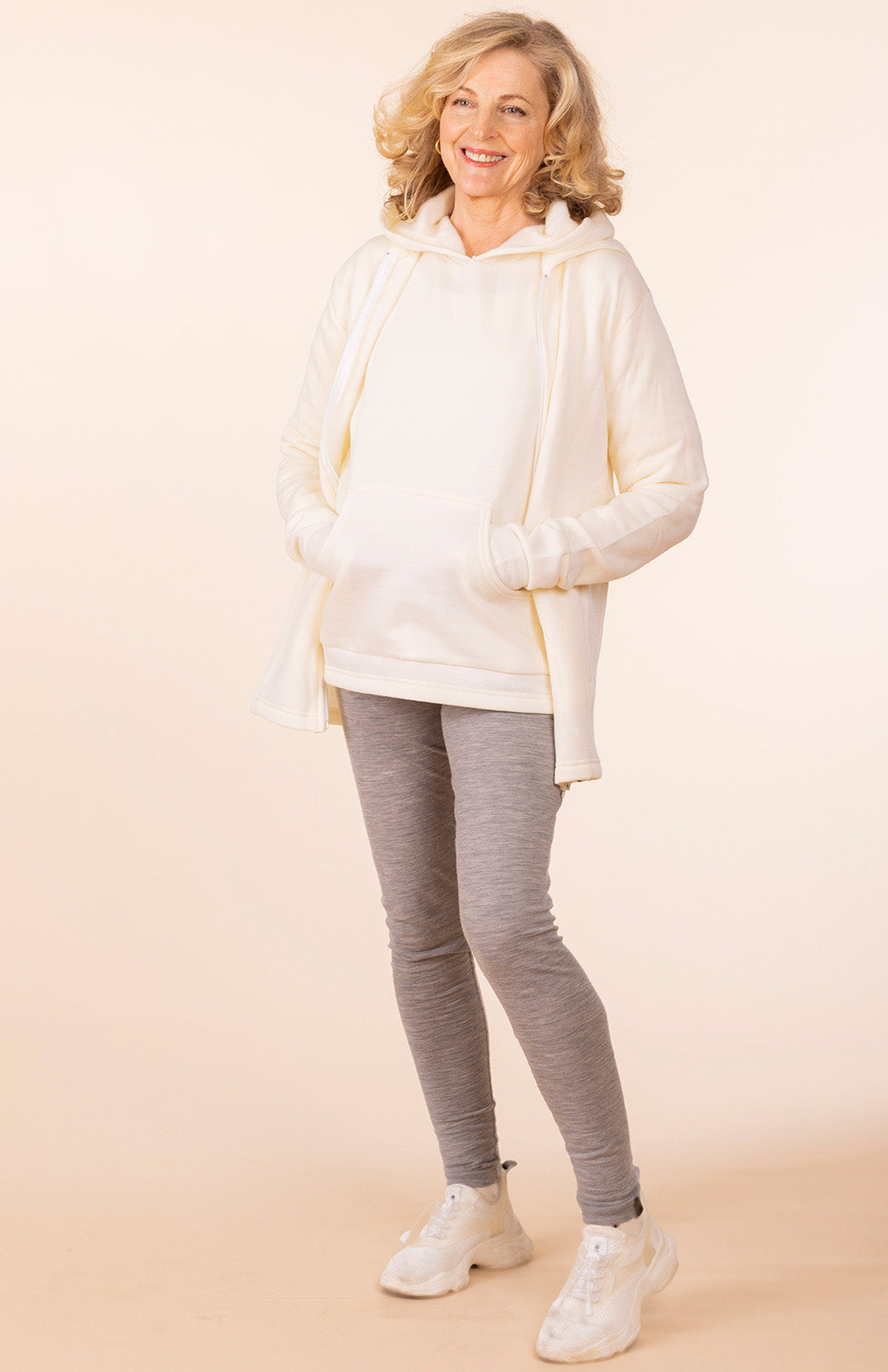 Ivory Women's Merino Wool Fleece Jacket with Hood