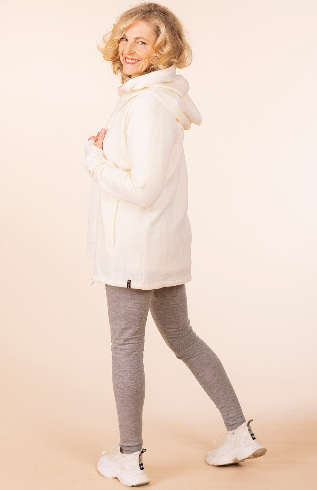 Ivory Women's Merino Wool Fleece Jacket with Hood