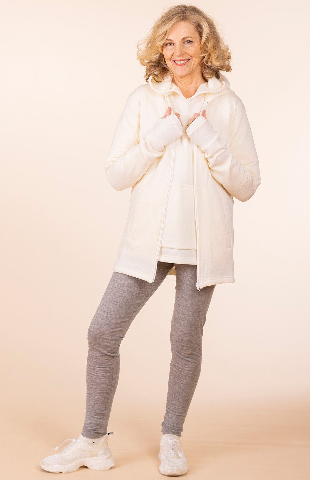 Ivory Women's Merino Wool Fleece Jacket with Hood