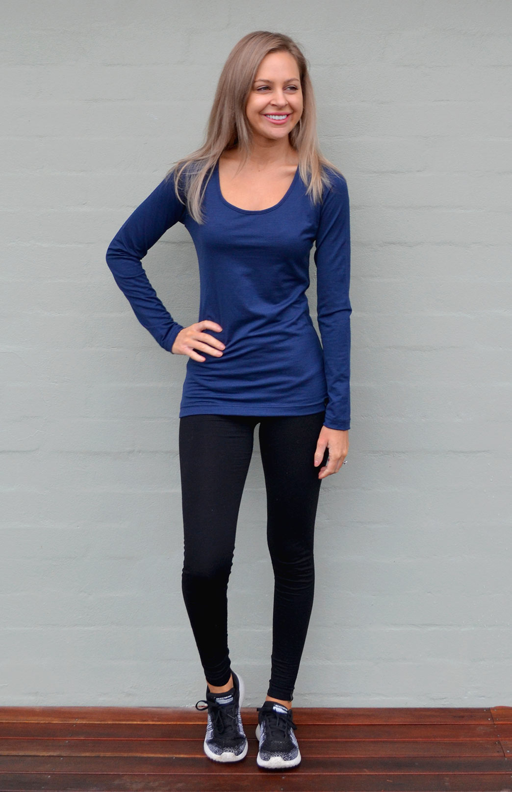 Indigo Blue Women&#39;s Merino Wool Long Sleeve Fashion &amp;amp; Layering Top
