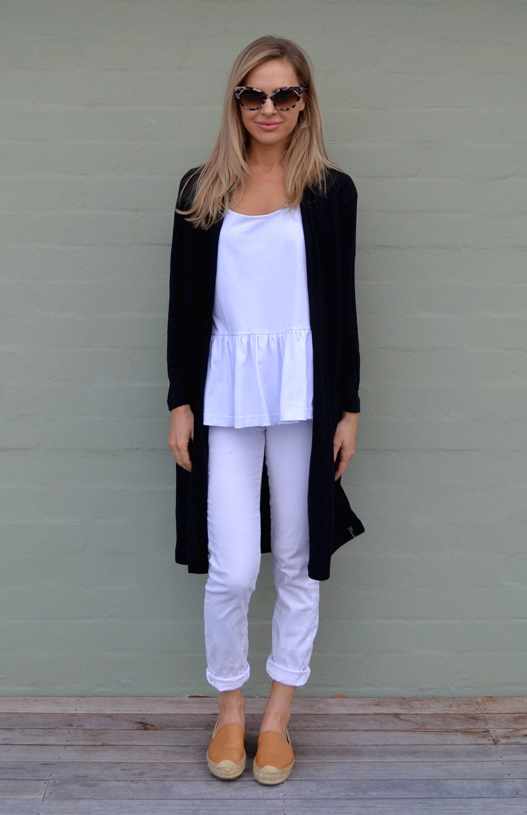 Black Women's Merino Wool Long Drape Cardigan
