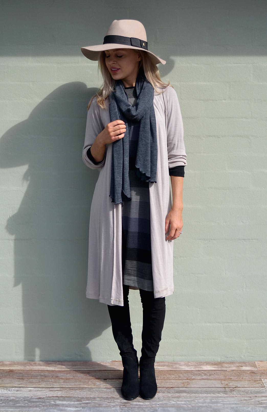 Stone Women's Merino Wool Long Drape Cardigan
