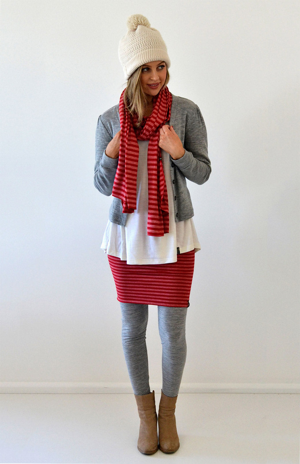 Flame Stripe  Women&#39;s Merino Wool Wide Striped Scarf
