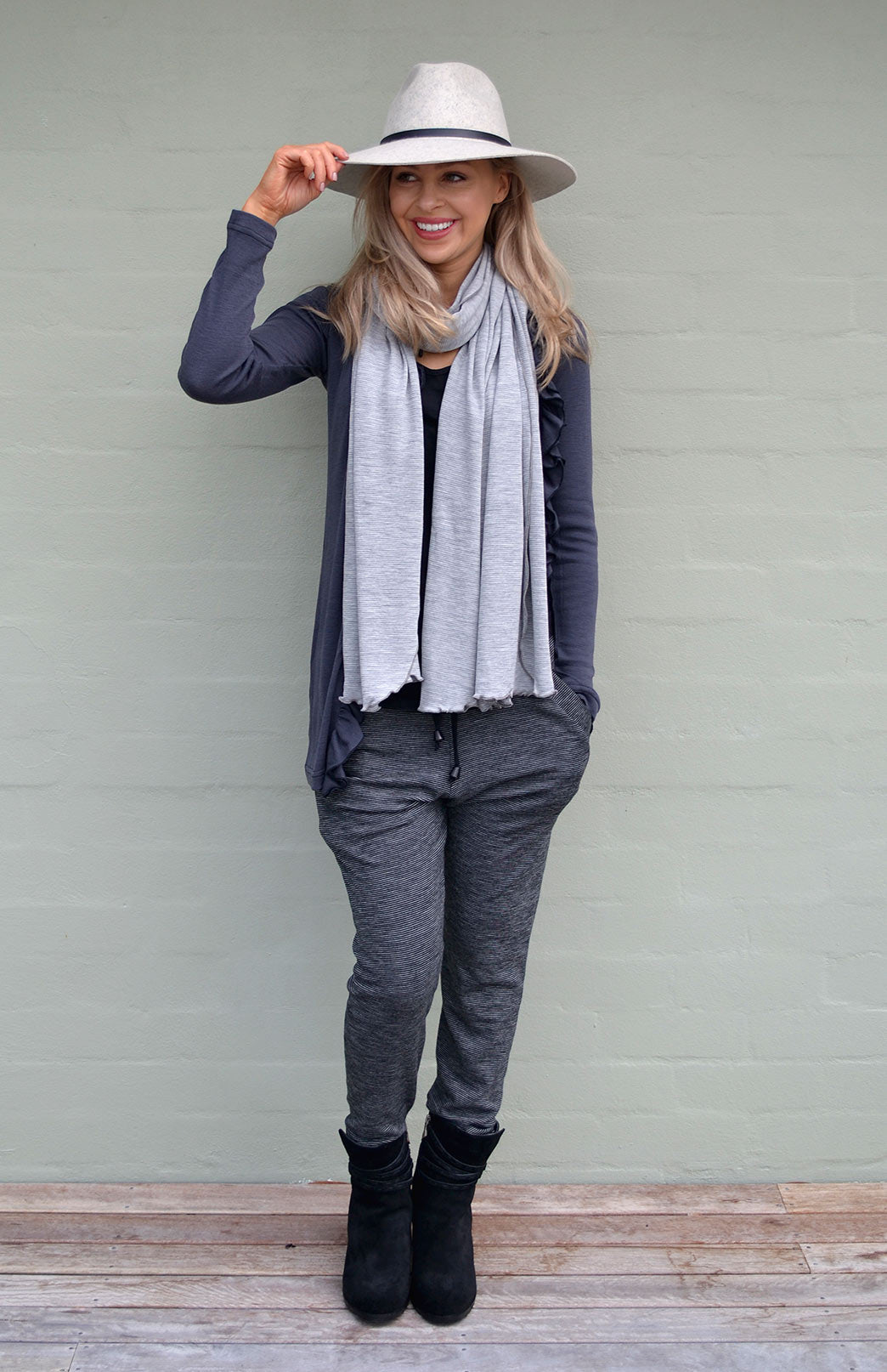 Soft Grey Pinstripe Women's Merino Wool Luxury Scarf