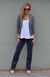 Grey Pinstripe Women&#39;s Merino Wool Crop Cardigan with 3/4 Sleeves
