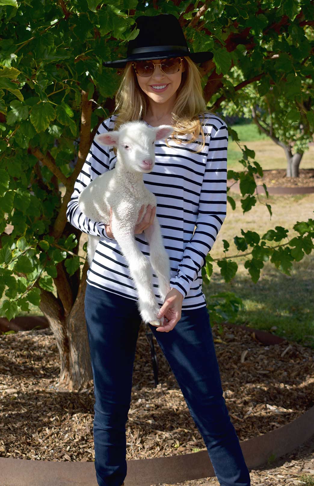 Navy Blue & Cream French Stripe Women&#39;s Merino Wool Long Sleeve Fashion &amp;amp; Layering Top
