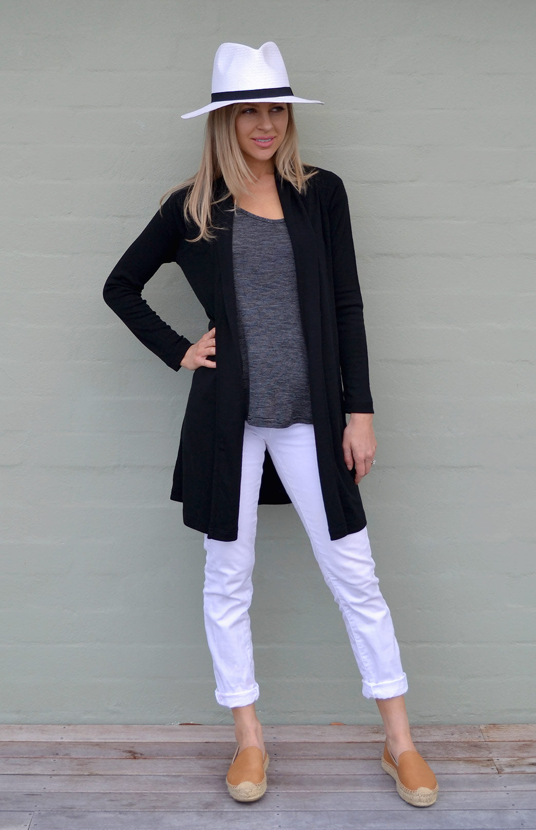 Black Women's Merino Wool Drape Cardigan
