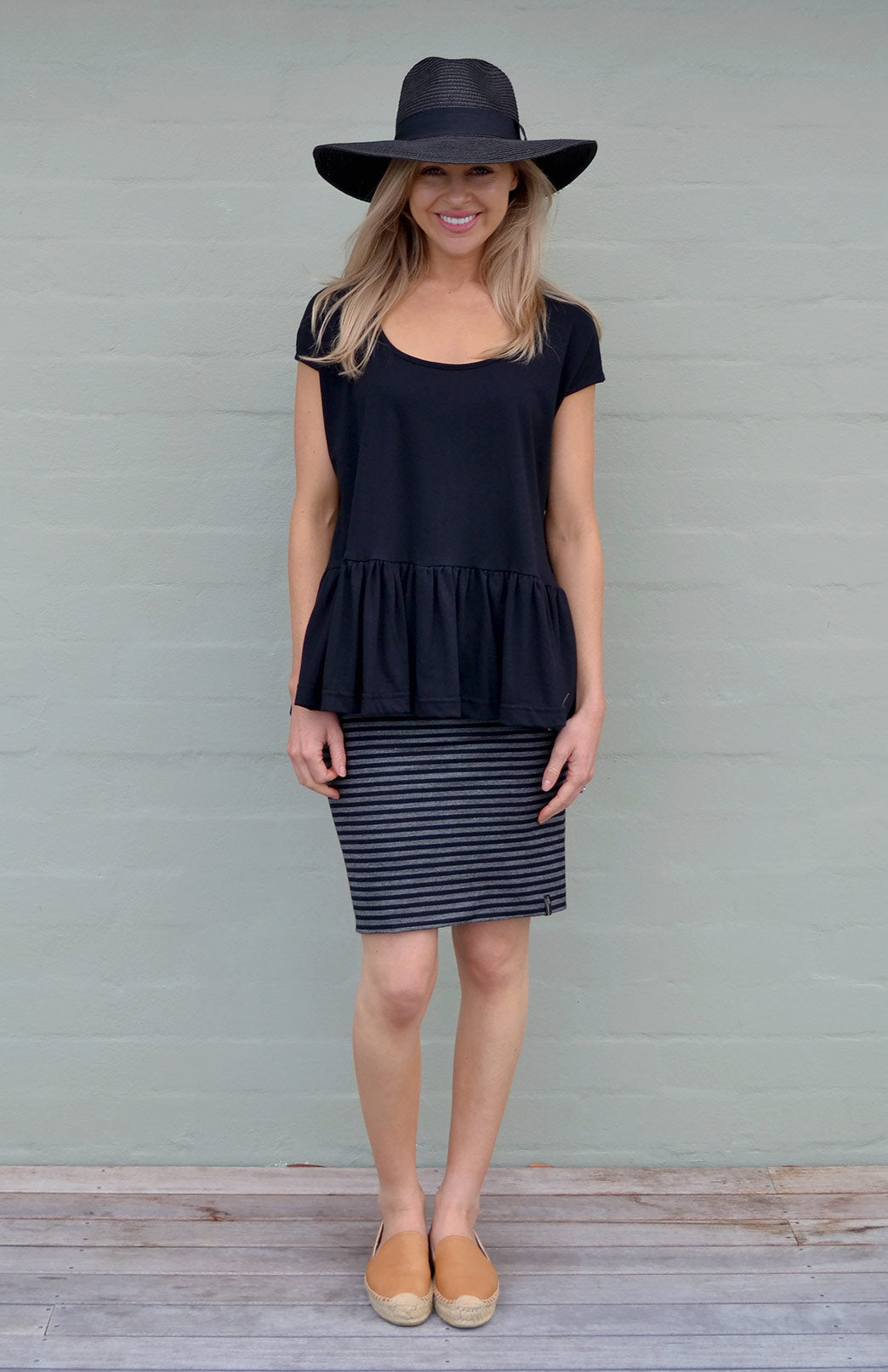 Black and Grey Stripe Women&#39;s Merino Wool Tube Skirt
