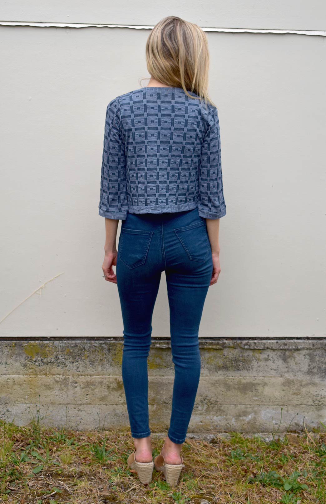 Steel Blue Check Women&#39;s Merino Wool Coco Jacket
