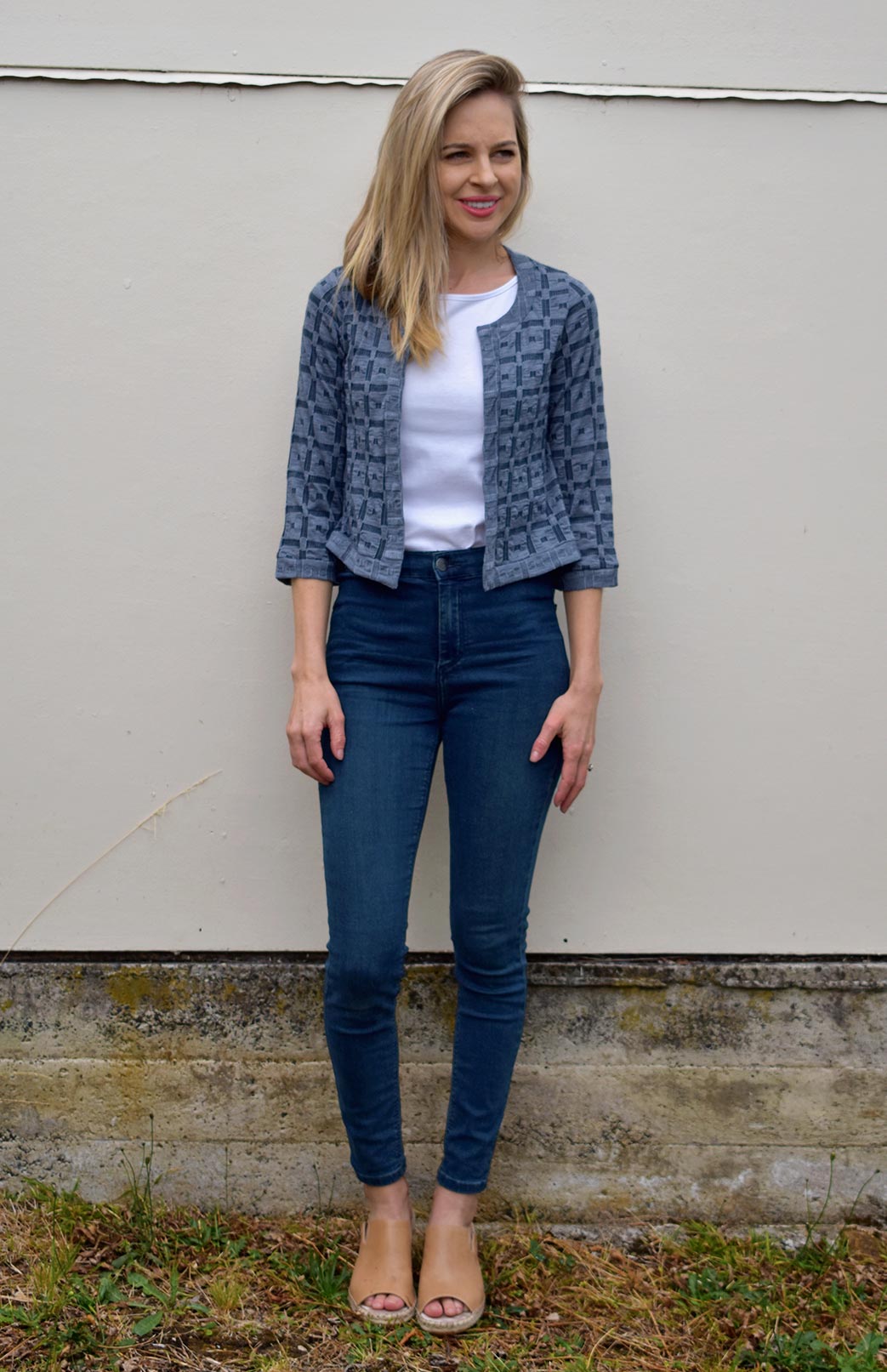 Steel Blue Check Women's Merino Wool Coco Jacket