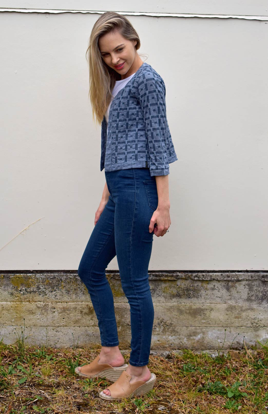 Steel Blue Check Women&#39;s Merino Wool Coco Jacket
