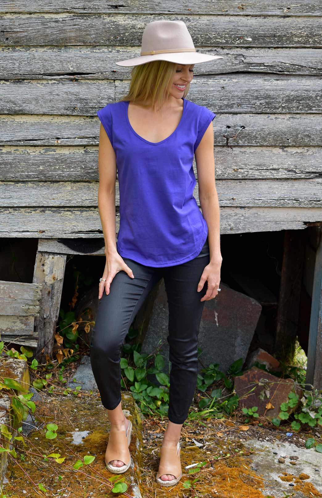 Amythest Purple Women's Organic Cotton Cap Sleeve Fashion T-Shirt