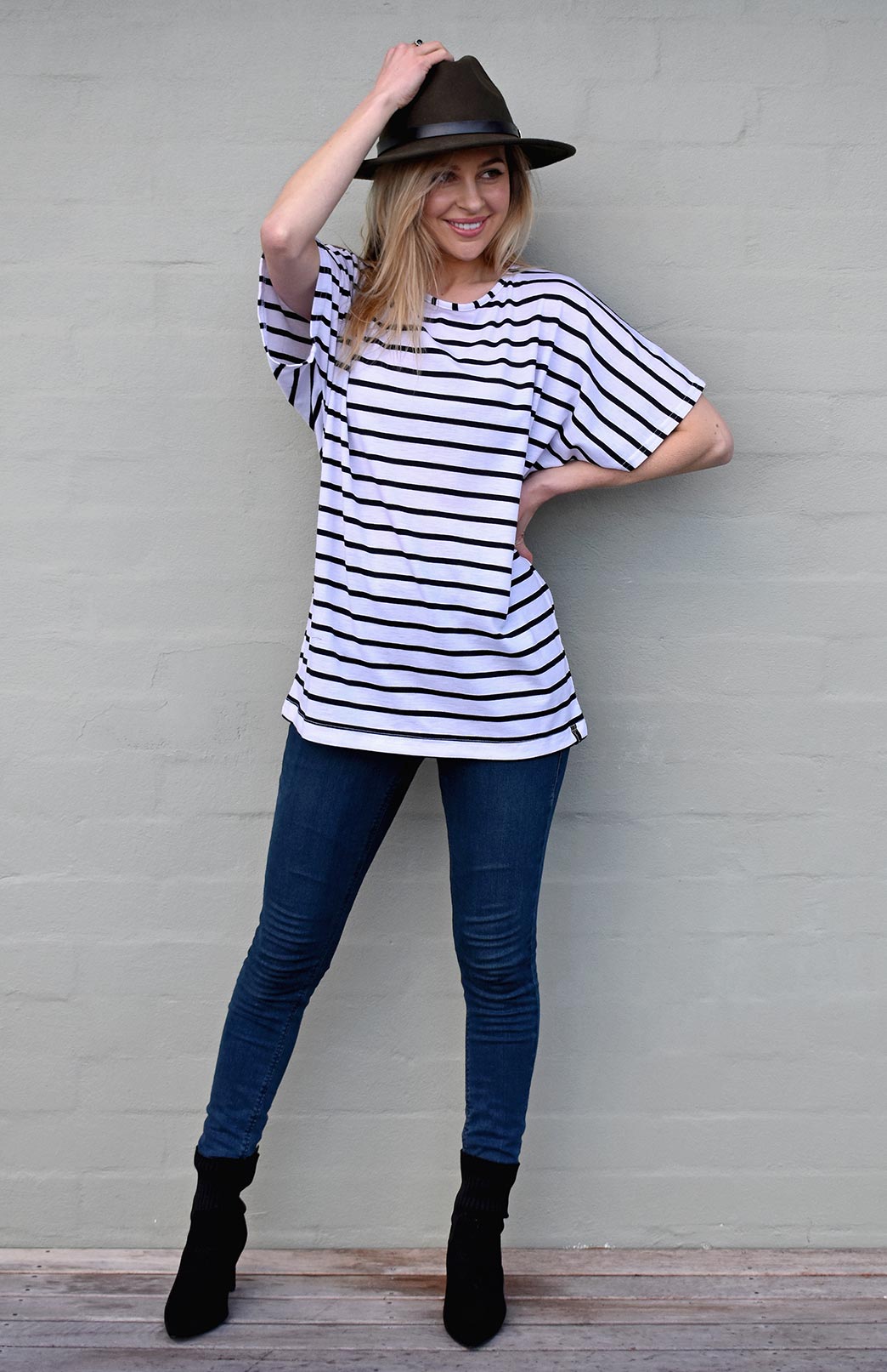 Grey Pinstripe Women&#39;s Merino Wool Loose-Fit Tunic
