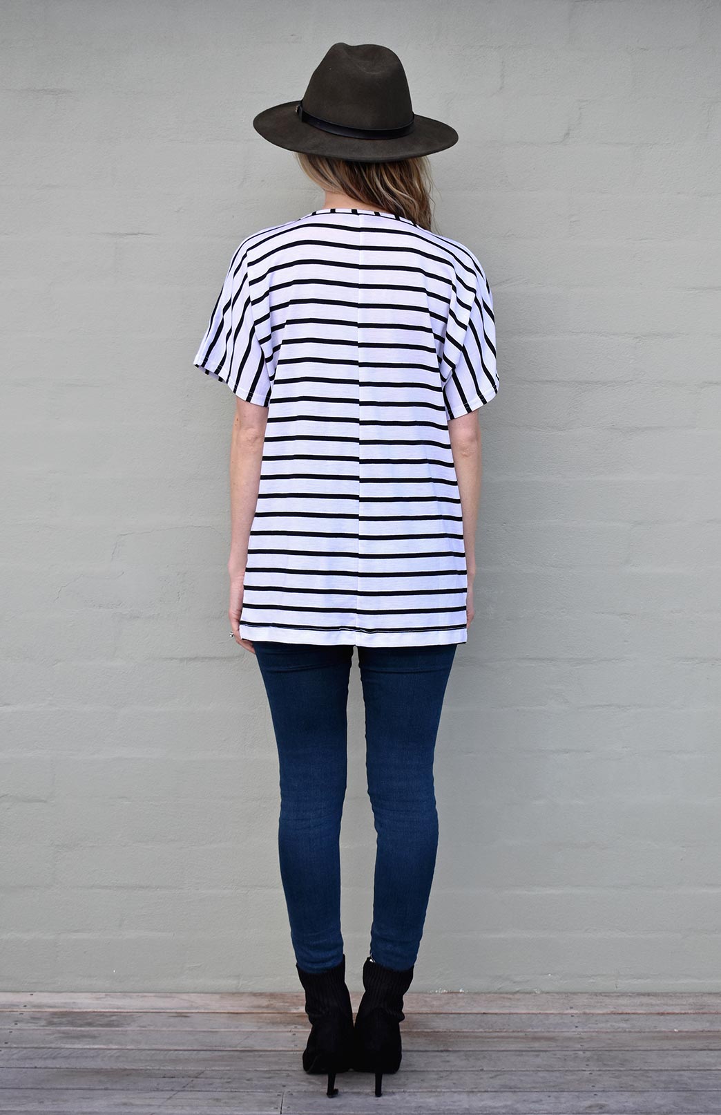 White & Black French Stripe Women's Merino Wool Loose-Fit Tunic