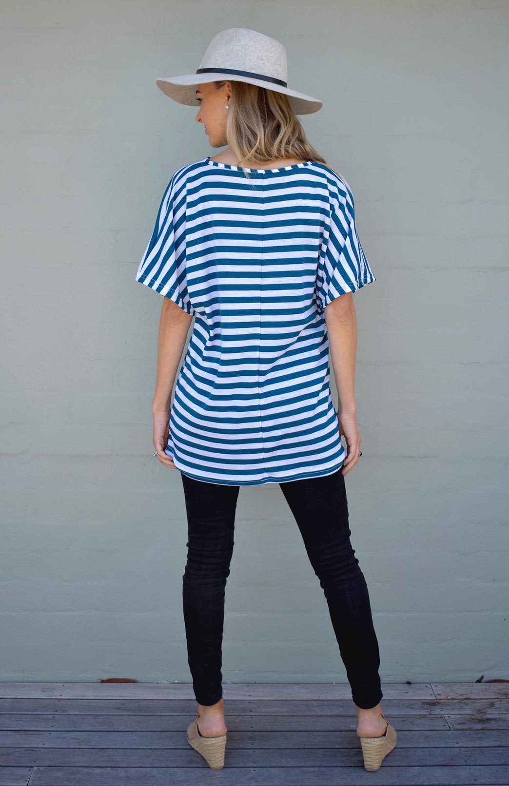 Teal Ivory Stripe Women's Merino Wool Loose-Fit Tunic