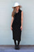 Black Women&#39;s Merino Wool Sleeveless Midi Length Dress with Cowl Neck
