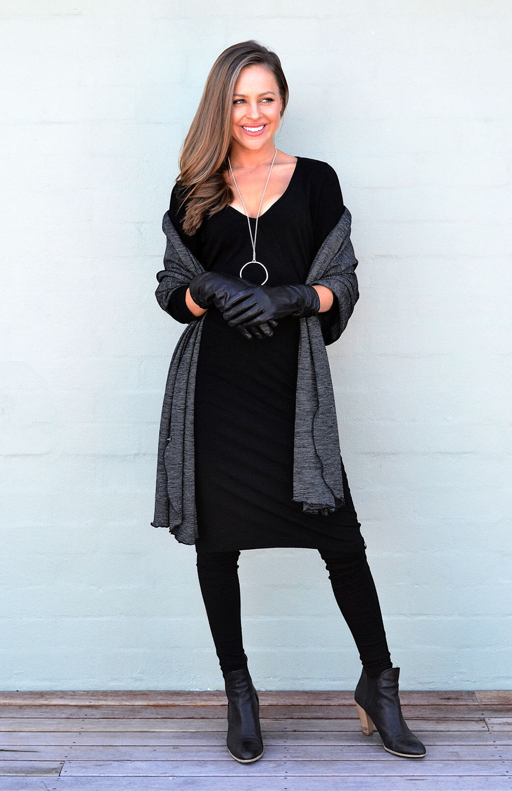 Pre Loved: V-Neck Dress - 3/4 Sleeve (size 10) Women&#39;s Merino Wool V-Neck Dress with 3/4 Sleeves
