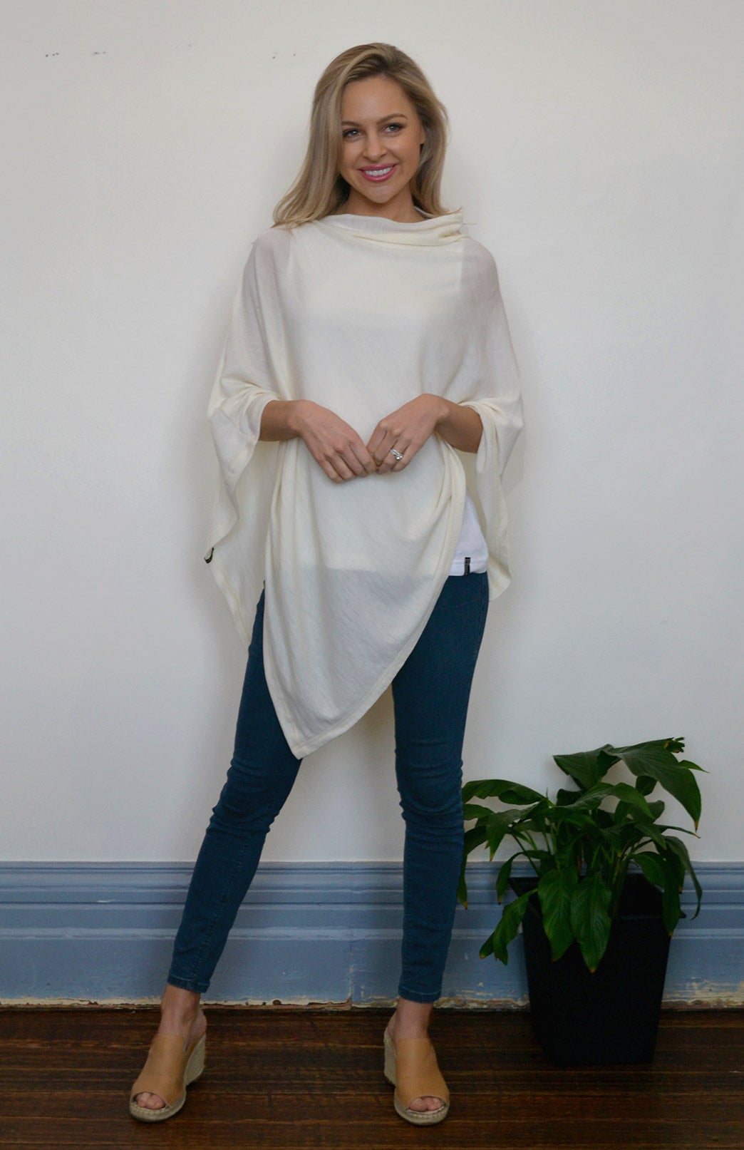 Ivory Women&#39;s Merino Wool Plain Poncho

