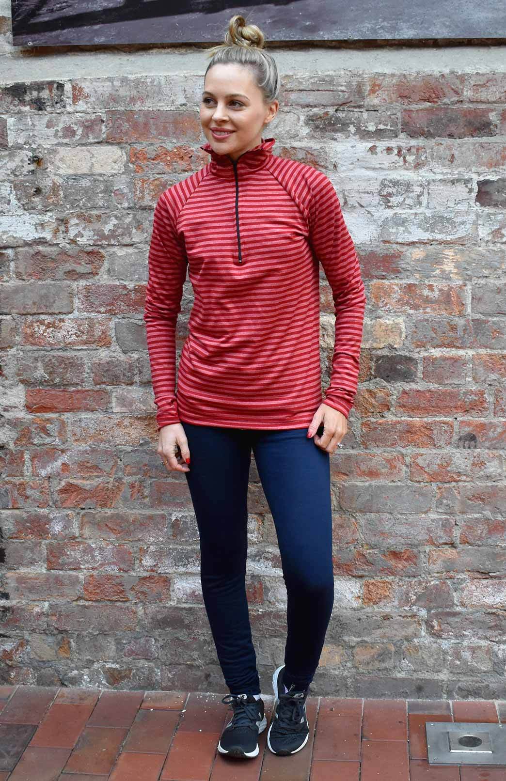 French Navy Blue Women&#39;s Merino Wool 270gsm Fleece High Waisted Thermal Winter Leggings or Yoga Clothing
