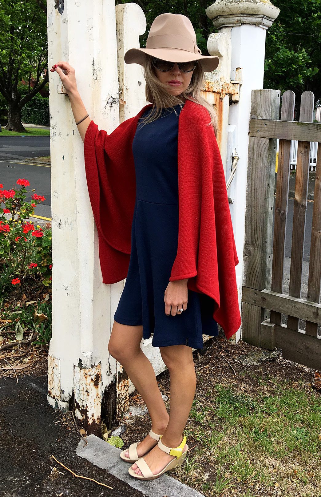 Red Women's Merino Wool Classic Knitted  Sleeveless Wrap