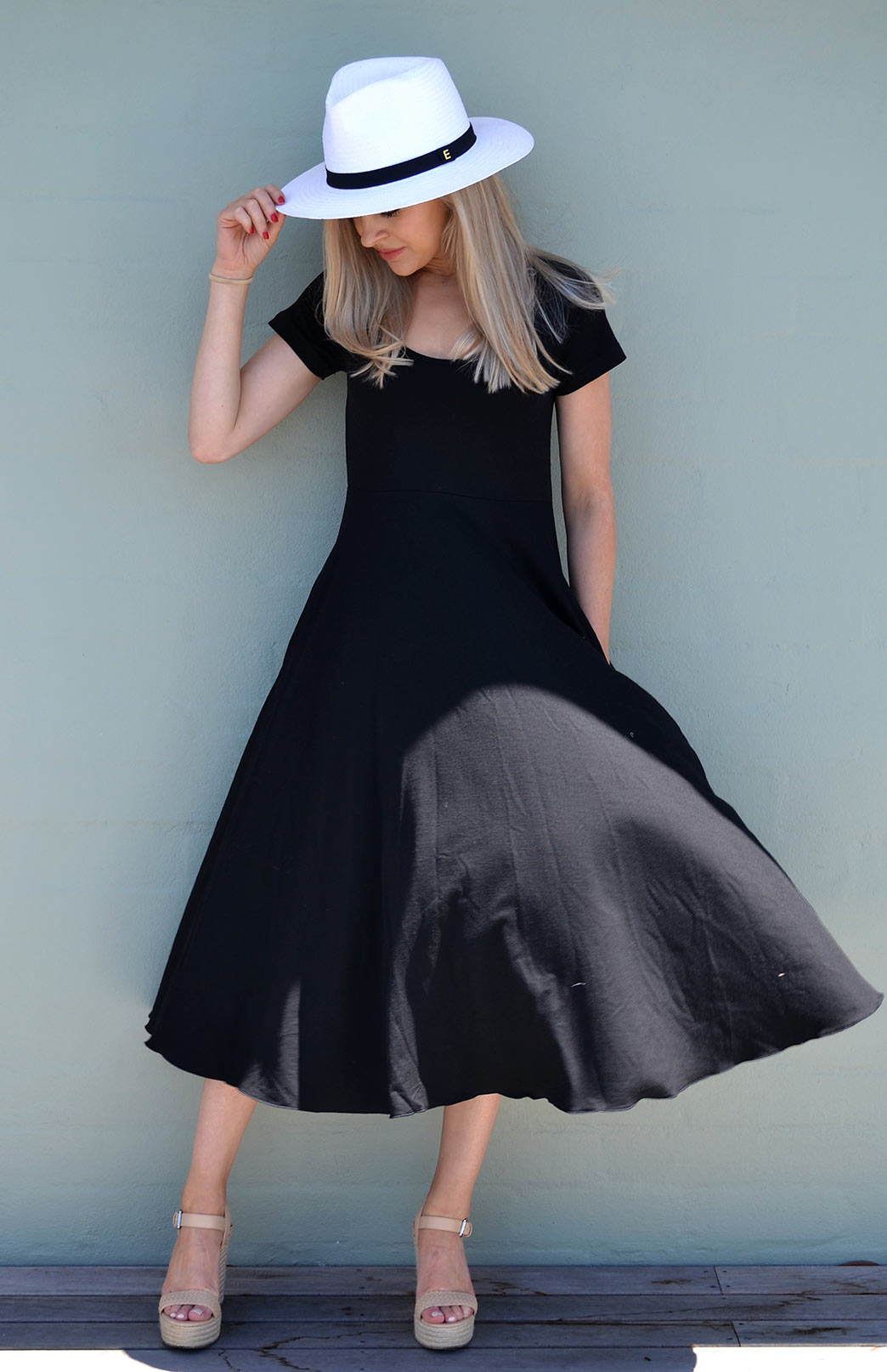 Black Women's Merino Wool Short Sleeve Dress